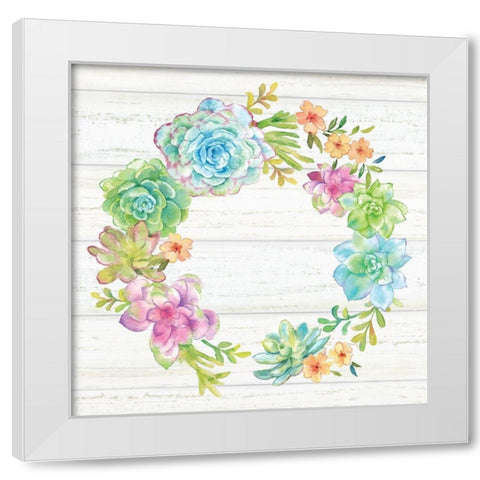 Sweet Succulents Wreath I White Modern Wood Framed Art Print by Coulter, Cynthia