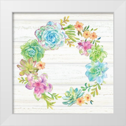 Sweet Succulents Wreath I White Modern Wood Framed Art Print by Coulter, Cynthia