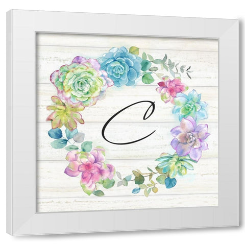 Sweet Succulents Wreath Monogram C White Modern Wood Framed Art Print by Coulter, Cynthia
