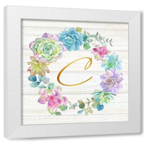 Sweet Succulents Wreath Monogram C gold White Modern Wood Framed Art Print by Coulter, Cynthia