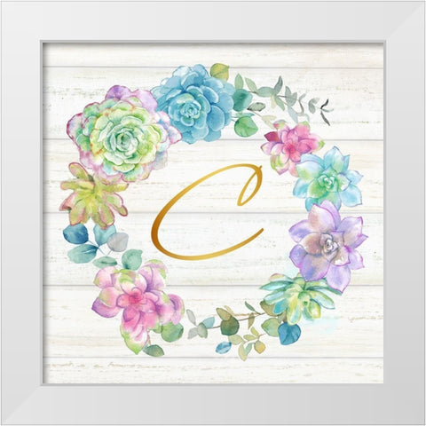 Sweet Succulents Wreath Monogram C gold White Modern Wood Framed Art Print by Coulter, Cynthia