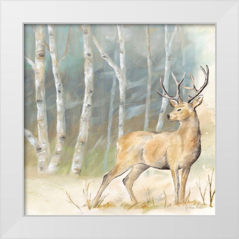 Woodland Reflections III-Deer White Modern Wood Framed Art Print by Coulter, Cynthia