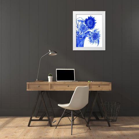 China Sunflowers blue I  White Modern Wood Framed Art Print by Wilson, Kelsey