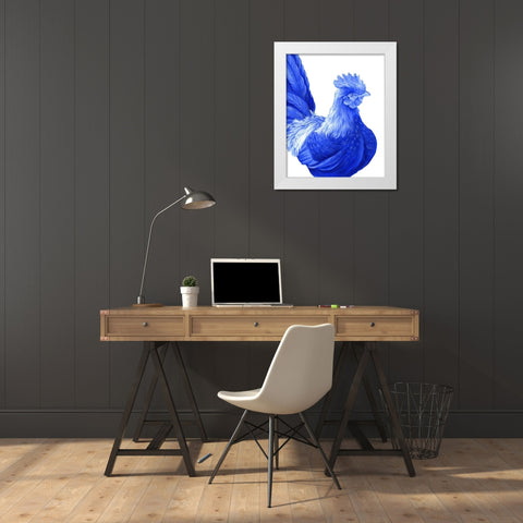 Blue Rooster I White Modern Wood Framed Art Print by Wilson, Kelsey
