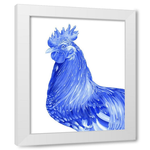 Blue Rooster II White Modern Wood Framed Art Print by Wilson, Kelsey