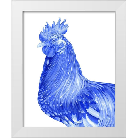Blue Rooster II White Modern Wood Framed Art Print by Wilson, Kelsey