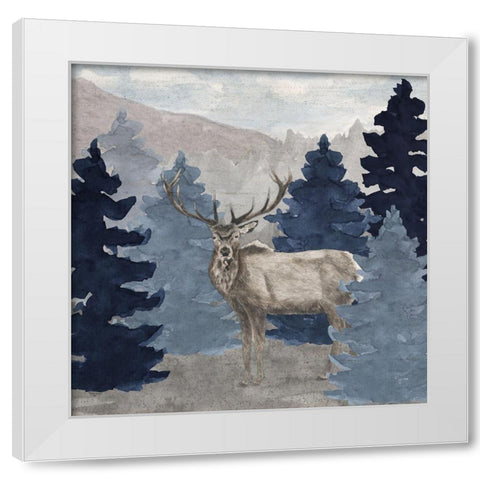 Blue Cliff Mountains scene III-Elk White Modern Wood Framed Art Print by Reed, Tara