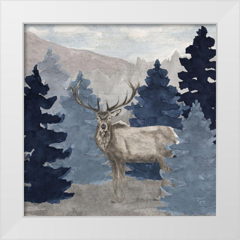 Blue Cliff Mountains scene III-Elk White Modern Wood Framed Art Print by Reed, Tara