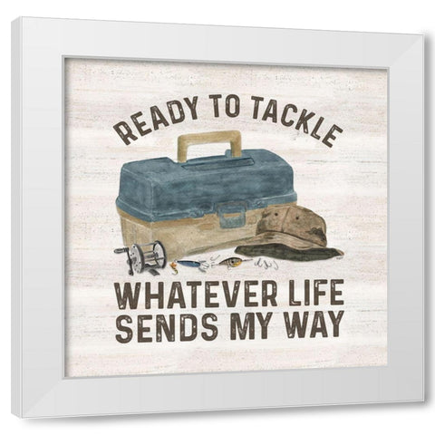 Less Talk More Fishing III-Tackle White Modern Wood Framed Art Print by Reed, Tara