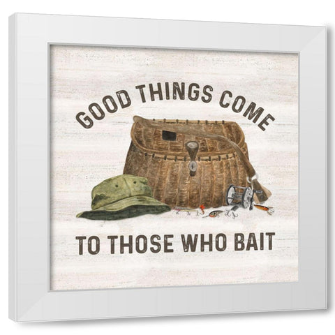 Less Talk More Fishing IV-Bait White Modern Wood Framed Art Print by Reed, Tara