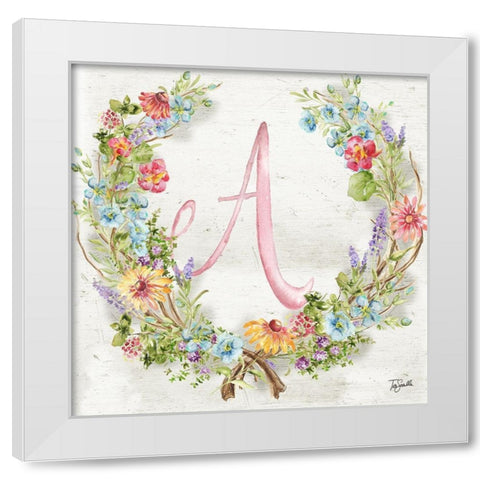 Herb Blossom Wreath Monogram A White Modern Wood Framed Art Print by Tre Sorelle Studios