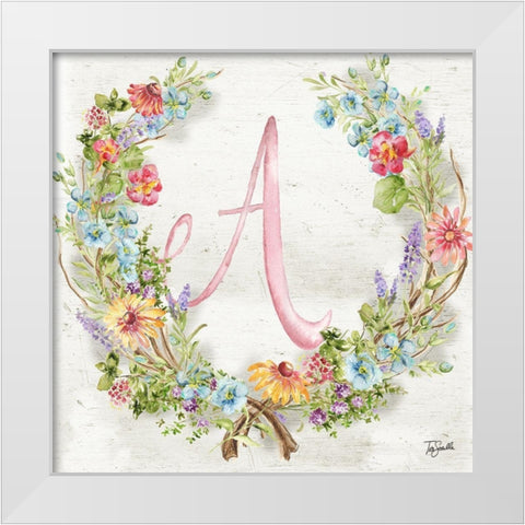 Herb Blossom Wreath Monogram A White Modern Wood Framed Art Print by Tre Sorelle Studios