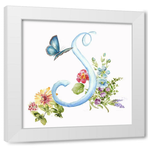 Watercolor Herb Blossom Monogram S White Modern Wood Framed Art Print by Tre Sorelle Studios