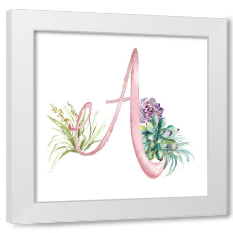 Watercolor Succulent Monogram A White Modern Wood Framed Art Print by Tre Sorelle Studios