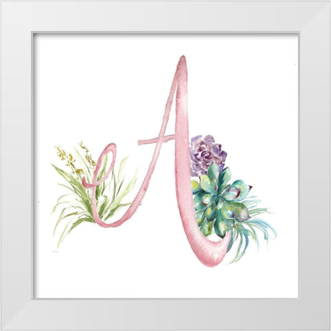 Watercolor Succulent Monogram A White Modern Wood Framed Art Print by Tre Sorelle Studios