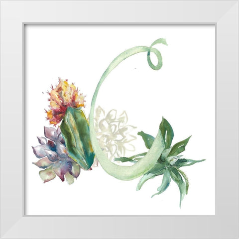 Watercolor Succulent Monogram C White Modern Wood Framed Art Print by Tre Sorelle Studios