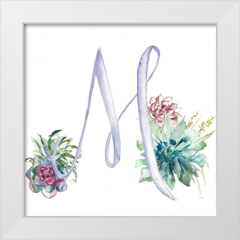 Watercolor Succulent Monogram M White Modern Wood Framed Art Print by Tre Sorelle Studios