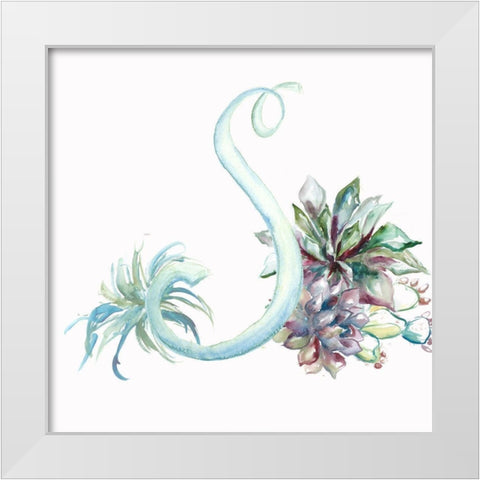 Watercolor Succulent Monogram S White Modern Wood Framed Art Print by Tre Sorelle Studios