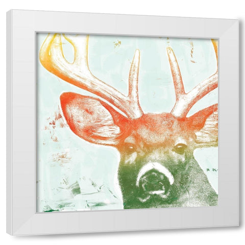 Portrait of a Deer rainbow White Modern Wood Framed Art Print by Cusson, Marie Elaine