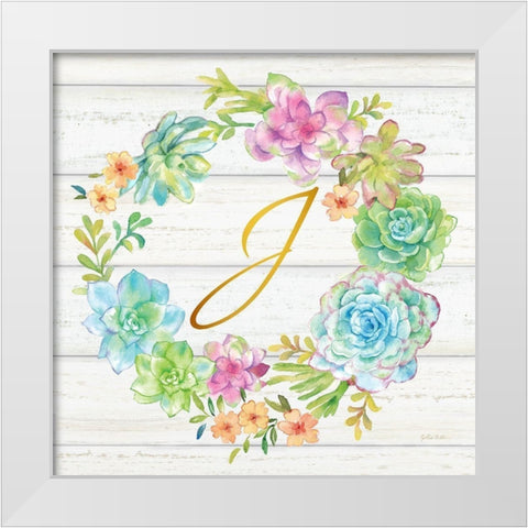 Sweet Succulents Wreath Monogram J gold White Modern Wood Framed Art Print by Coulter, Cynthia