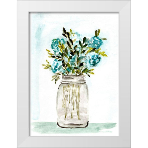 Blue Floral Mason Jar White Modern Wood Framed Art Print by Chapman, Marcy
