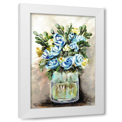 Blue and Yellow  Floral Mason Jar White Modern Wood Framed Art Print by Chapman, Marcy