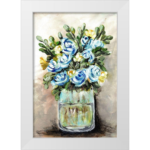 Blue and Yellow  Floral Mason Jar White Modern Wood Framed Art Print by Chapman, Marcy