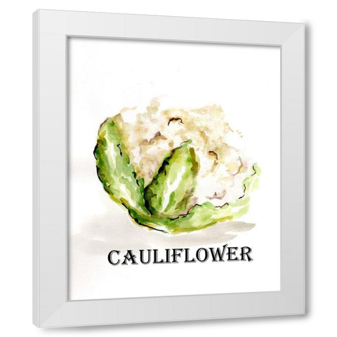 Veggie Sketch  VI-Cauliflower White Modern Wood Framed Art Print by Chapman, Marcy