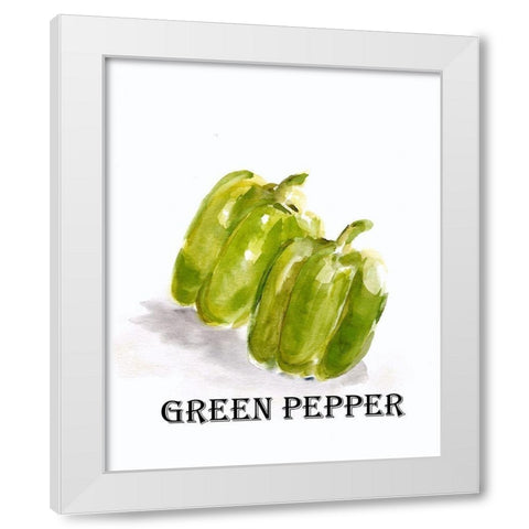 Veggie Sketch  VIII-Green Pepper White Modern Wood Framed Art Print by Chapman, Marcy