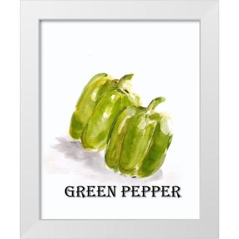 Veggie Sketch  VIII-Green Pepper White Modern Wood Framed Art Print by Chapman, Marcy