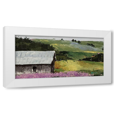 Flower Field  landscape White Modern Wood Framed Art Print by Cusson, Marie Elaine