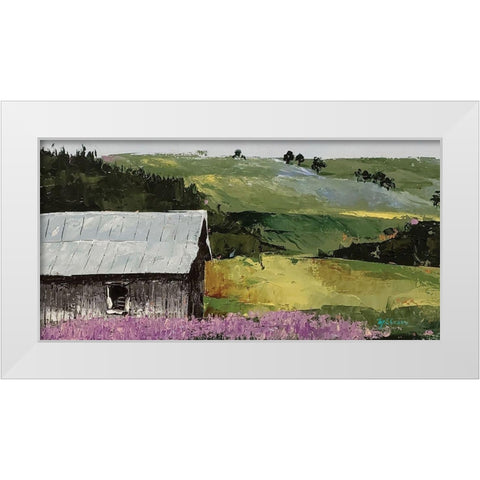 Flower Field  landscape White Modern Wood Framed Art Print by Cusson, Marie Elaine