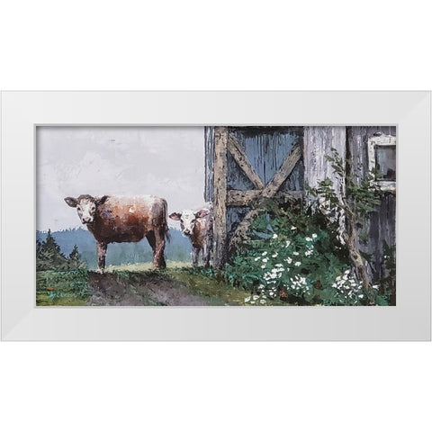 Cow Land White Modern Wood Framed Art Print by Cusson, Marie Elaine
