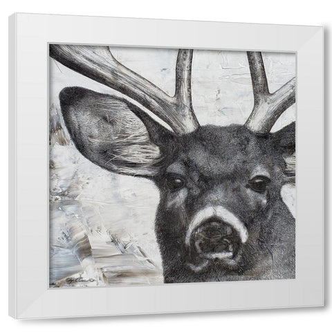 Deer Portrait White Modern Wood Framed Art Print by Cusson, Marie Elaine