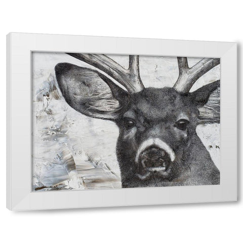 Deer landscape White Modern Wood Framed Art Print by Cusson, Marie Elaine