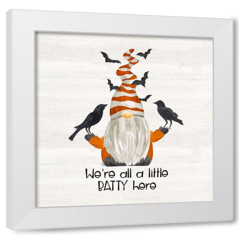 Gnomes of Halloween Sentiment I-Batty White Modern Wood Framed Art Print by Reed, Tara