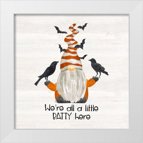 Gnomes of Halloween Sentiment I-Batty White Modern Wood Framed Art Print by Reed, Tara