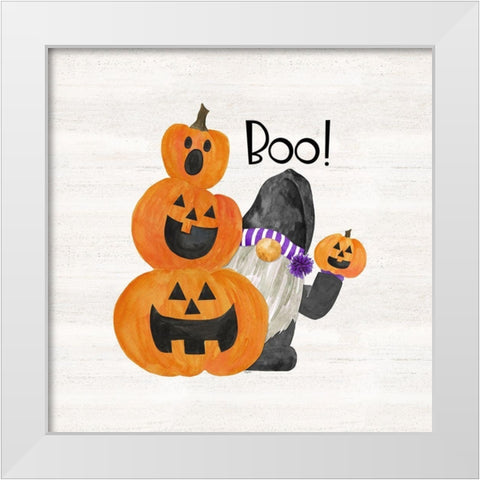 Gnomes of Halloween Sentiment II-Boo White Modern Wood Framed Art Print by Reed, Tara