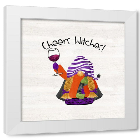 Gnomes of Halloween Sentiment III-Cheers White Modern Wood Framed Art Print by Reed, Tara