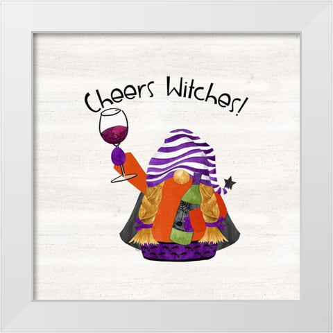 Gnomes of Halloween Sentiment III-Cheers White Modern Wood Framed Art Print by Reed, Tara