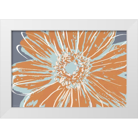 Flower Pop Sketch I-Blue and Orange White Modern Wood Framed Art Print by Cusson, Marie Elaine