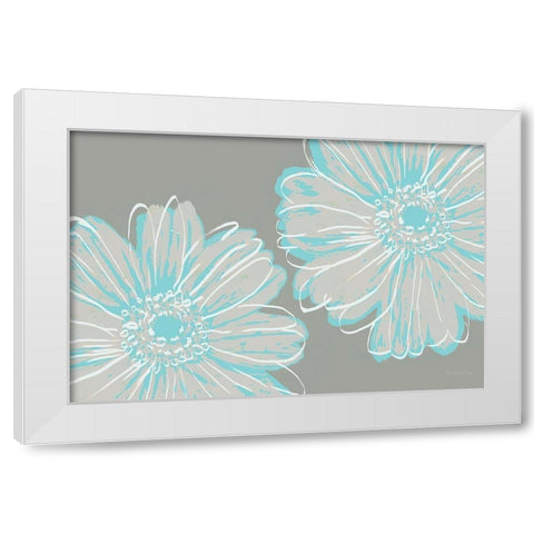 Flower Pop Sketch II-Blue and Taupe White Modern Wood Framed Art Print by Cusson, Marie Elaine