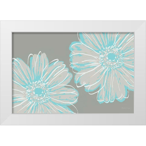 Flower Pop Sketch II-Blue and Taupe White Modern Wood Framed Art Print by Cusson, Marie Elaine