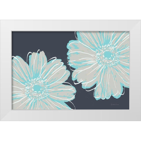 Flower Pop Sketch VI-Dark Blue BG White Modern Wood Framed Art Print by Cusson, Marie Elaine