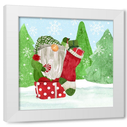 Gnome for Christmas blue IV-Gnome Stocking White Modern Wood Framed Art Print by Reed, Tara