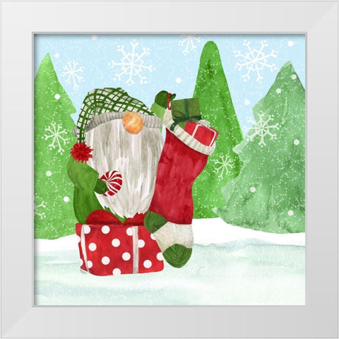 Gnome for Christmas blue IV-Gnome Stocking White Modern Wood Framed Art Print by Reed, Tara