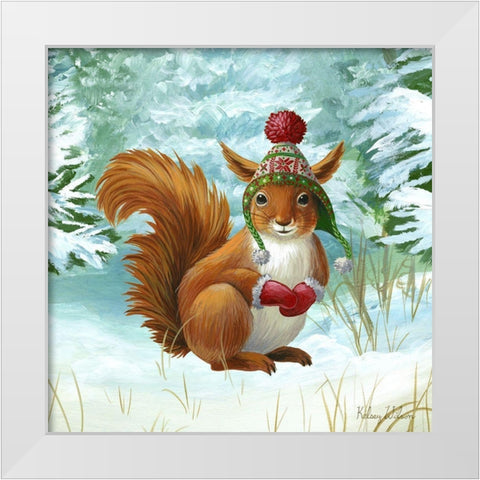 Winterscape IV-Squirrel White Modern Wood Framed Art Print by Wilson, Kelsey