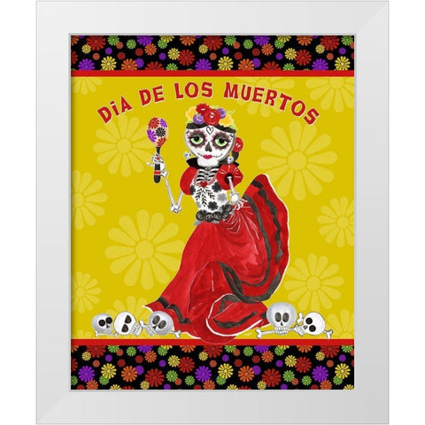 Day of the Dead portrait II-Dancing Woman on gold White Modern Wood Framed Art Print by Reed, Tara