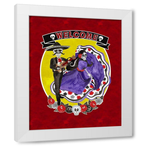 Day of the Dead portrait VI-Sugar Skull Couple welcome red White Modern Wood Framed Art Print by Reed, Tara