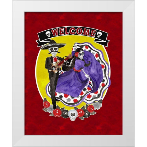 Day of the Dead portrait VI-Sugar Skull Couple welcome red White Modern Wood Framed Art Print by Reed, Tara